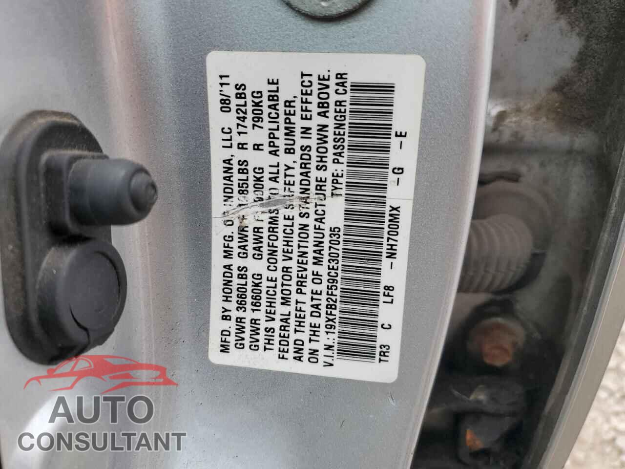 HONDA CIVIC 2012 - 19XFB2F59CE307035