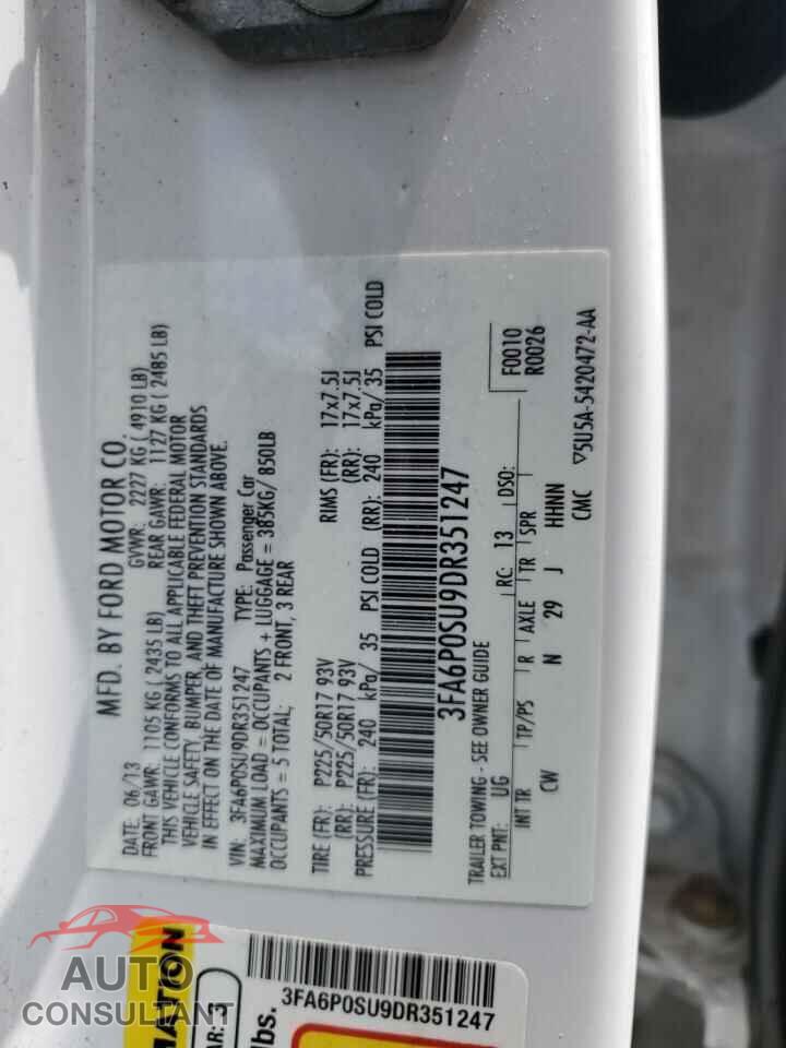 FORD FUSION 2013 - 3FA6P0SU9DR351247