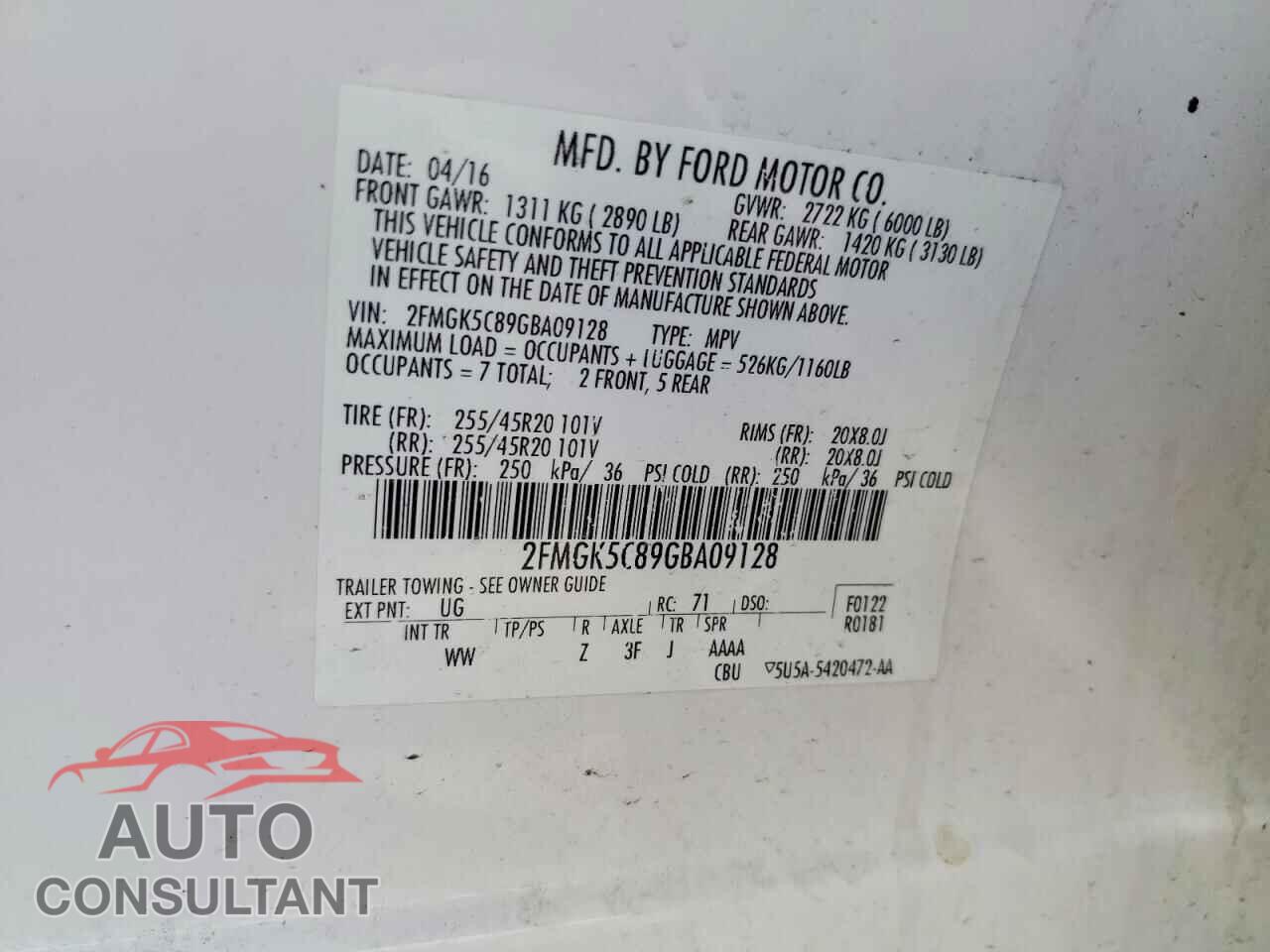 FORD FLEX 2016 - 2FMGK5C89GBA09128