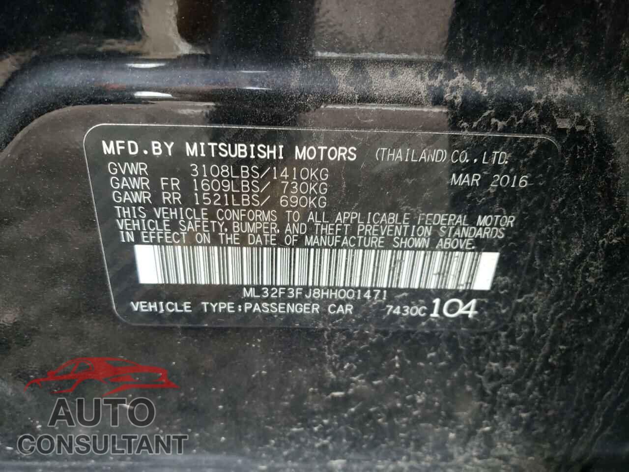 MITSUBISHI MIRAGE 2017 - ML32F3FJ8HH001471