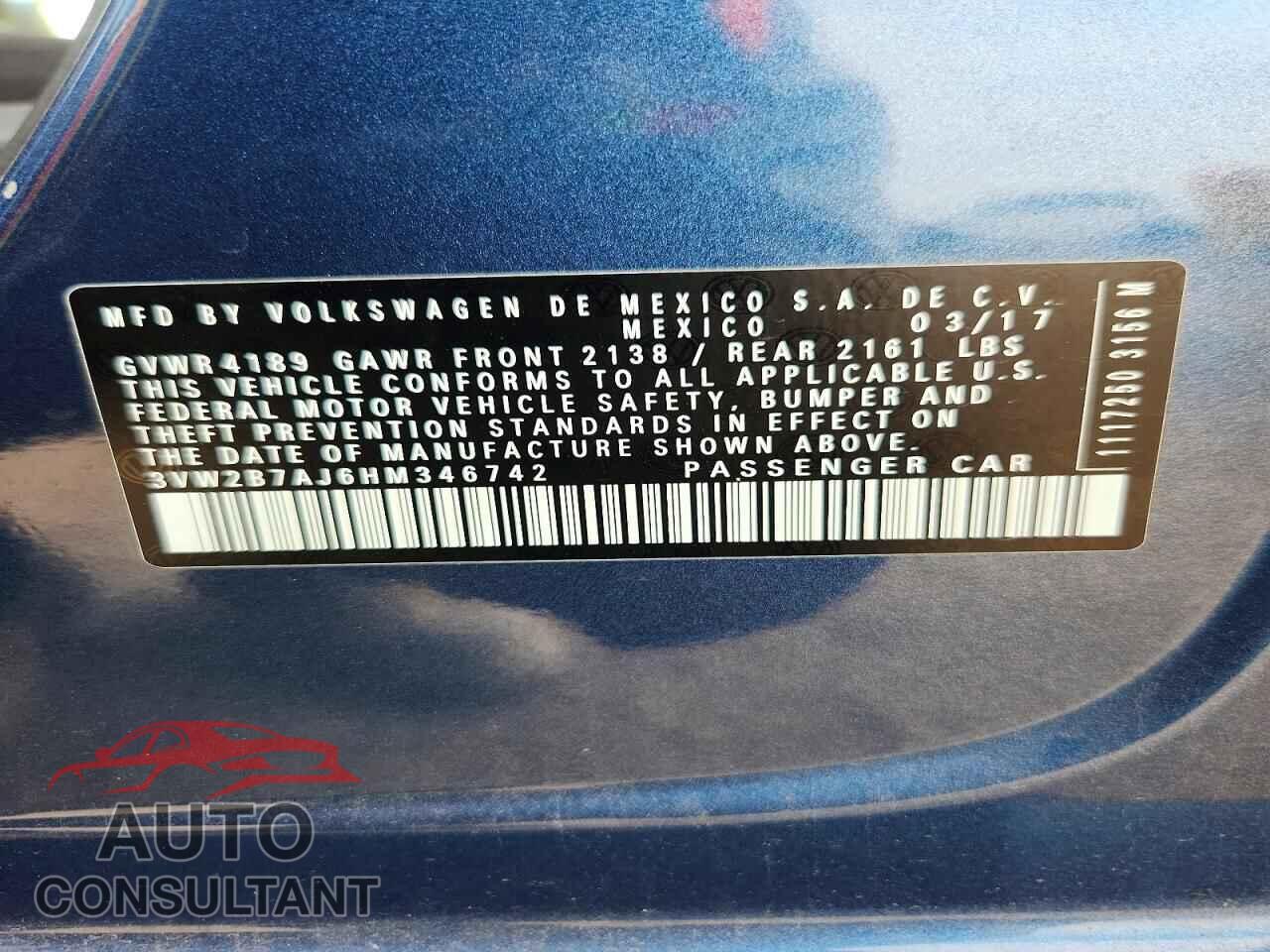 VOLKSWAGEN JETTA 2017 - 3VW2B7AJ6HM346742