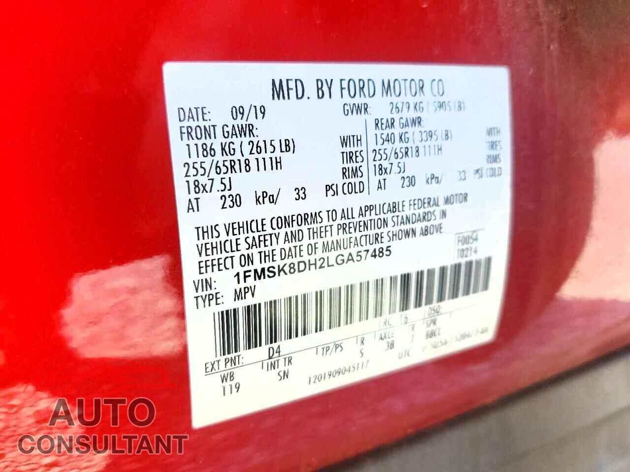 FORD EXPLORER 2020 - 1FMSK8DH2LGA57485