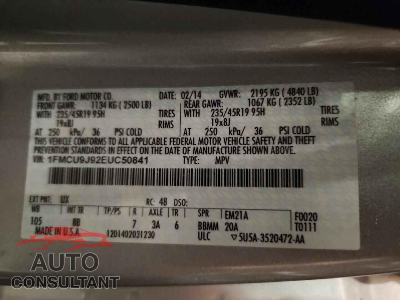 FORD ESCAPE 2014 - 1FMCU9J92EUC50841