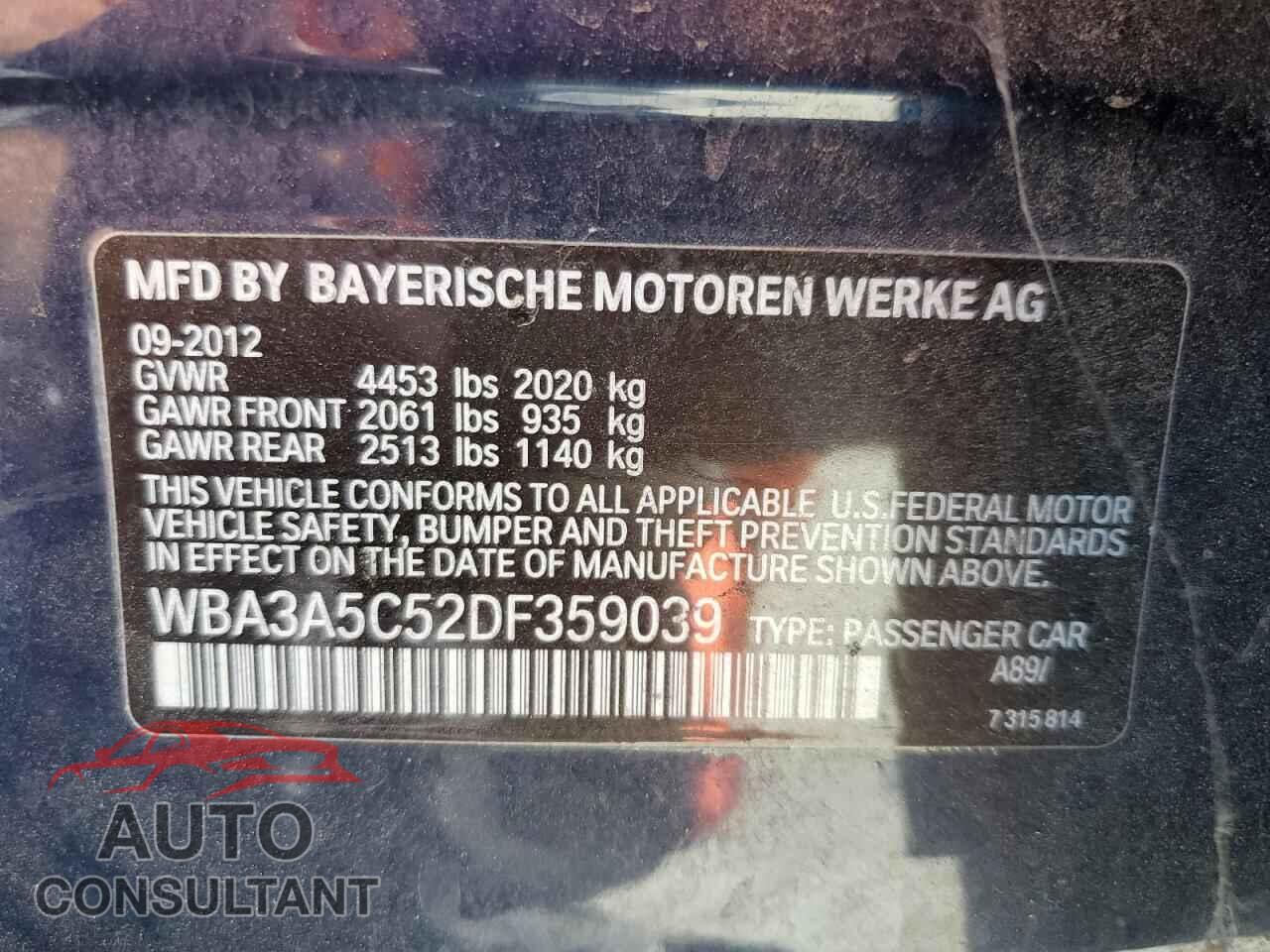 BMW 3 SERIES 2013 - WBA3A5C52DF359039