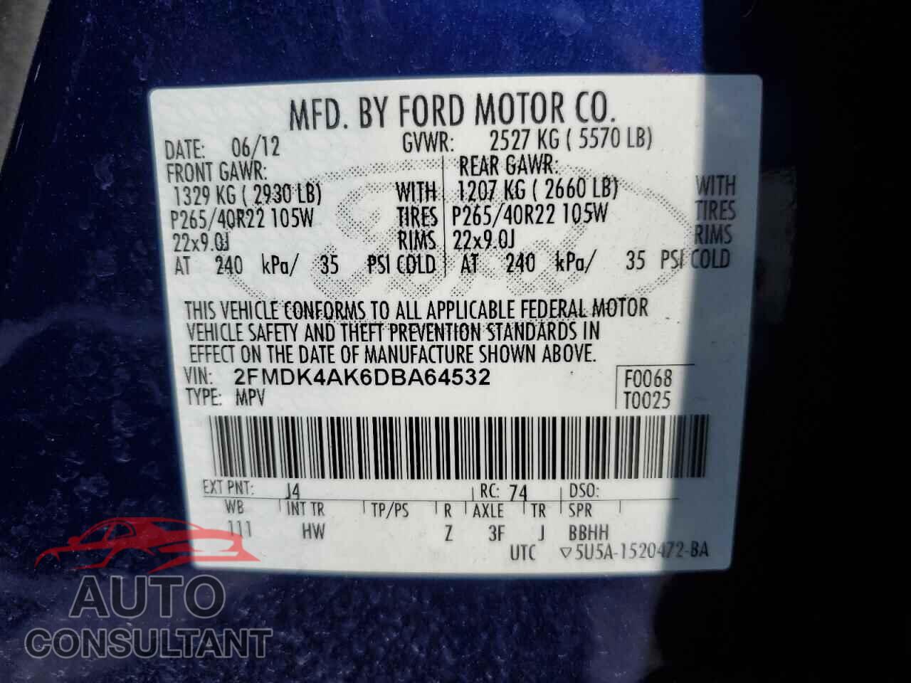 FORD EDGE 2013 - 2FMDK4AK6DBA64532