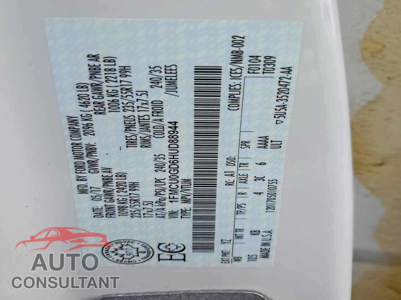 FORD ESCAPE 2017 - 1FMCU0GD6HUD88944