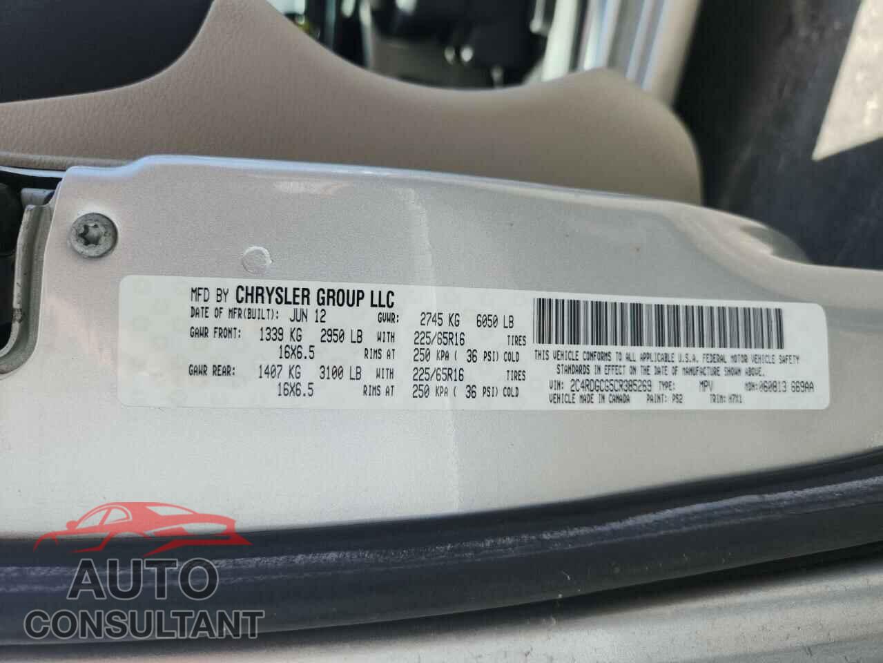 DODGE CARAVAN 2012 - 2C4RDGCG5CR385269