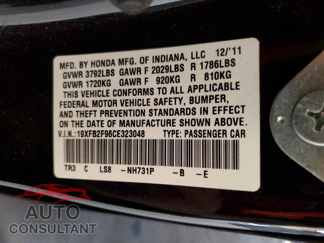 HONDA CIVIC 2012 - 19XFB2F96CE323048