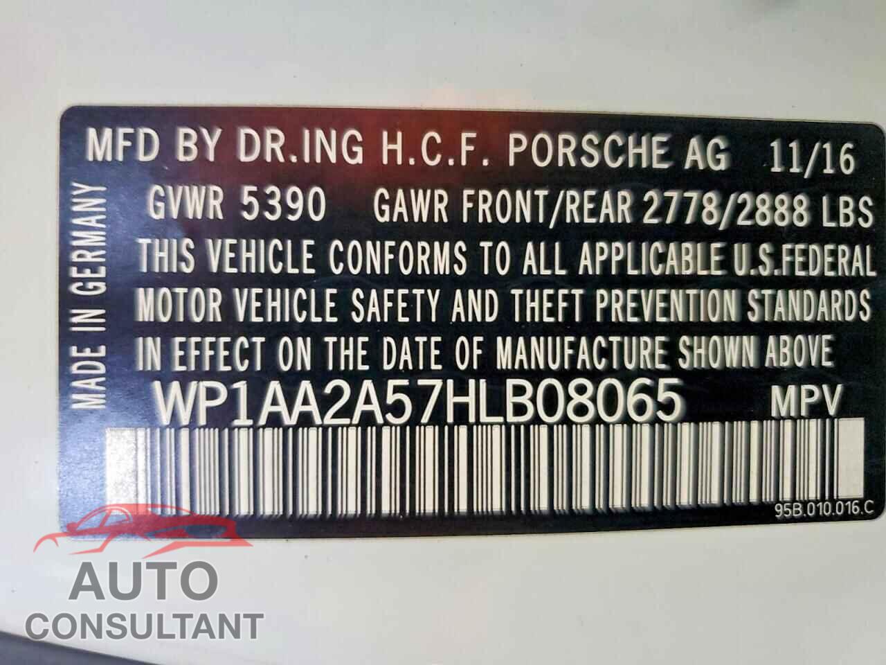 PORSCHE MACAN 2017 - WP1AA2A57HLB08065