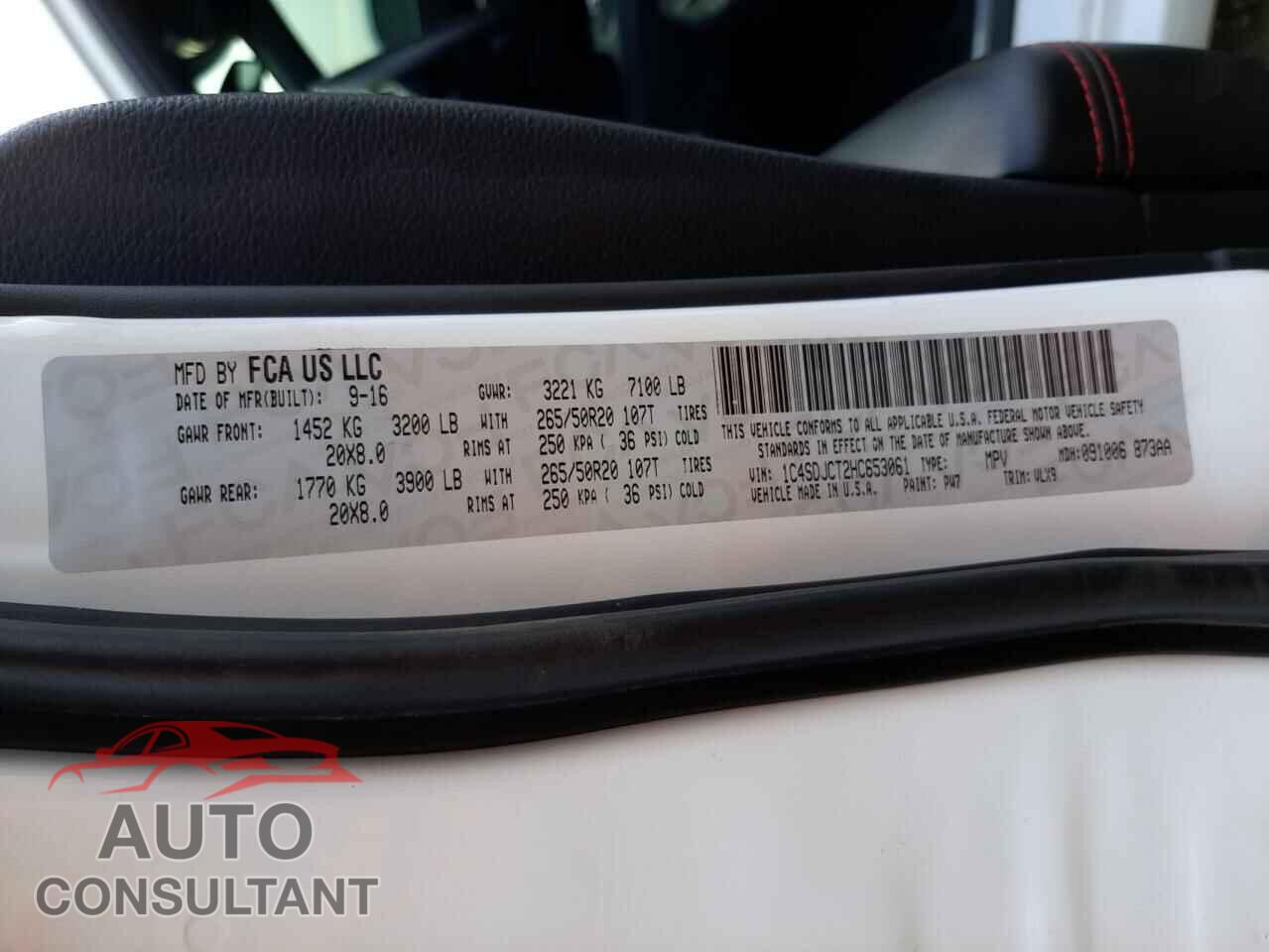 DODGE DURANGO 2017 - 1C4SDJCT2HC653061