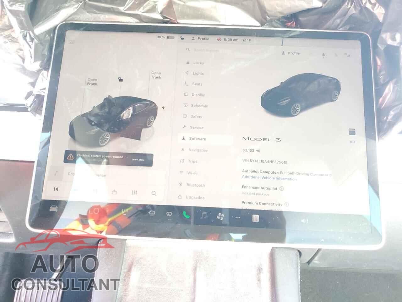 TESLA MODEL 3 2022 - 5YJ3E1EA4NF375615