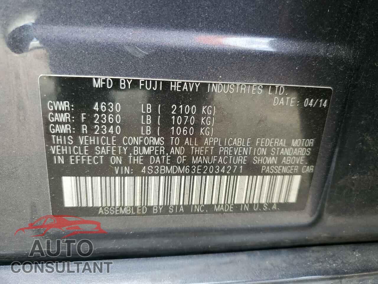 SUBARU LEGACY 2014 - 4S3BMDM63E2034271