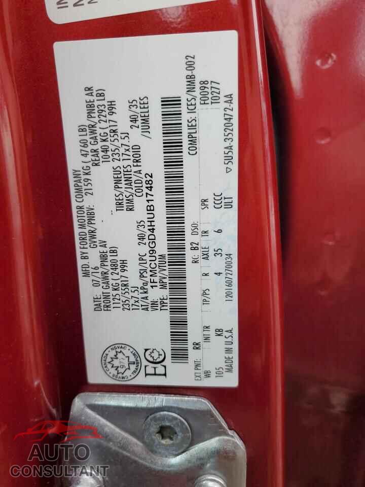 FORD ESCAPE 2017 - 1FMCU9GD4HUB17482