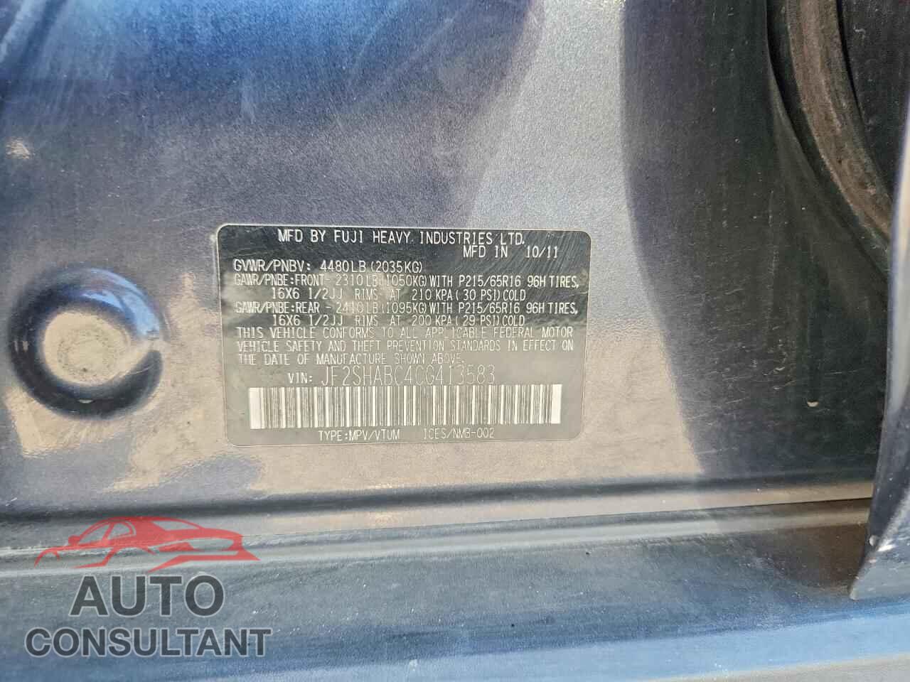 SUBARU FORESTER 2012 - JF2SHABC4CG413583