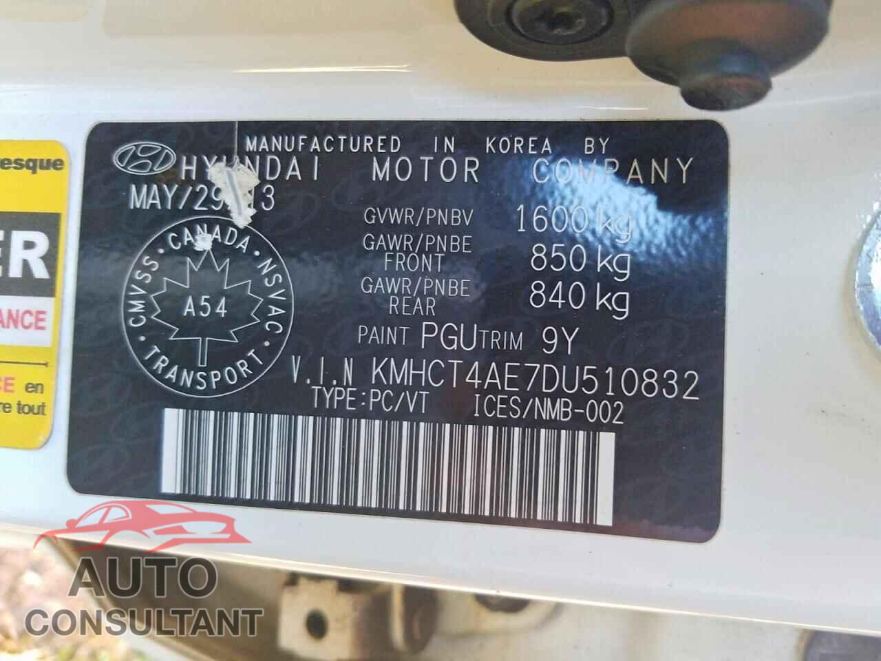 HYUNDAI ACCENT 2013 - KMHCT4AE7DU510832