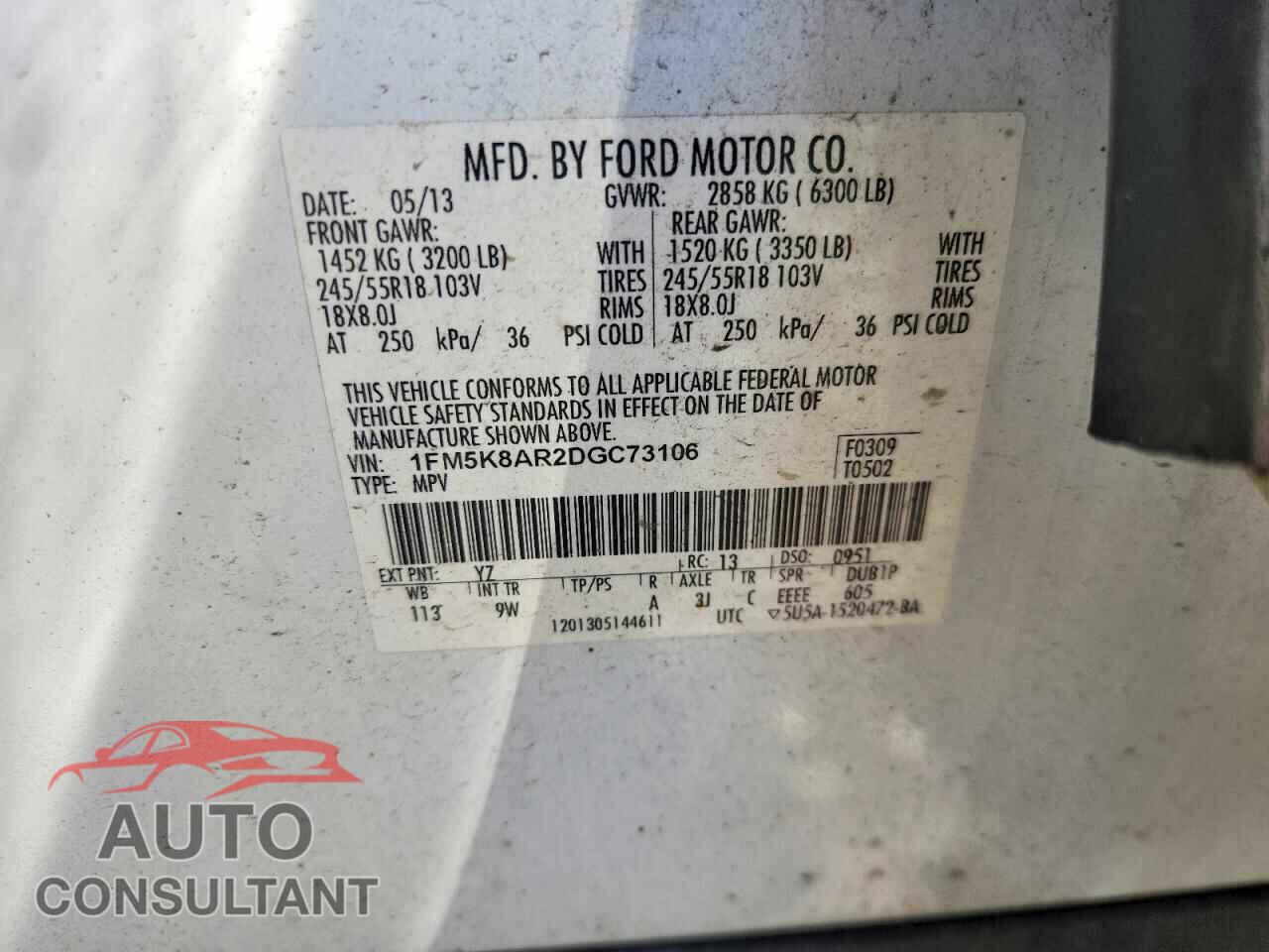 FORD EXPLORER 2013 - 1FM5K8AR2DGC73106