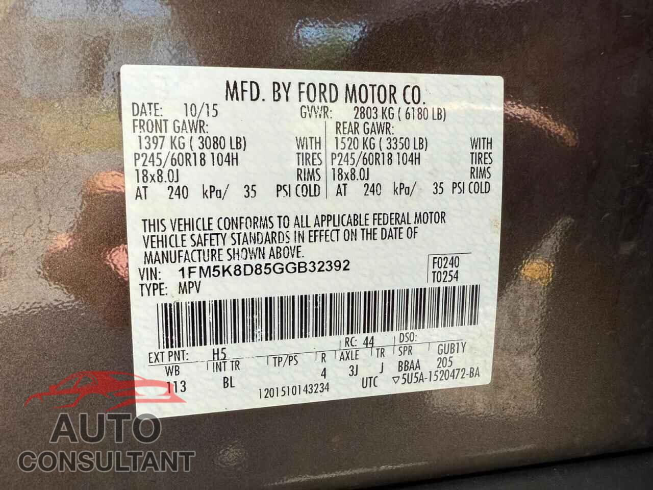 FORD EXPLORER 2016 - 1FM5K8D85GGB32392