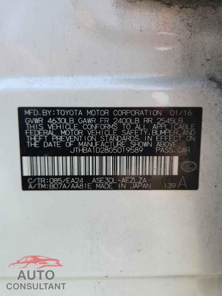 LEXUS IS 2016 - JTHBA1D28G5019589