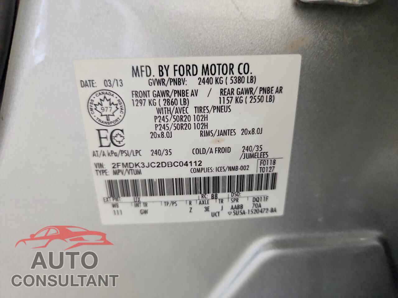 FORD EDGE 2013 - 2FMDK3JC2DBC04112