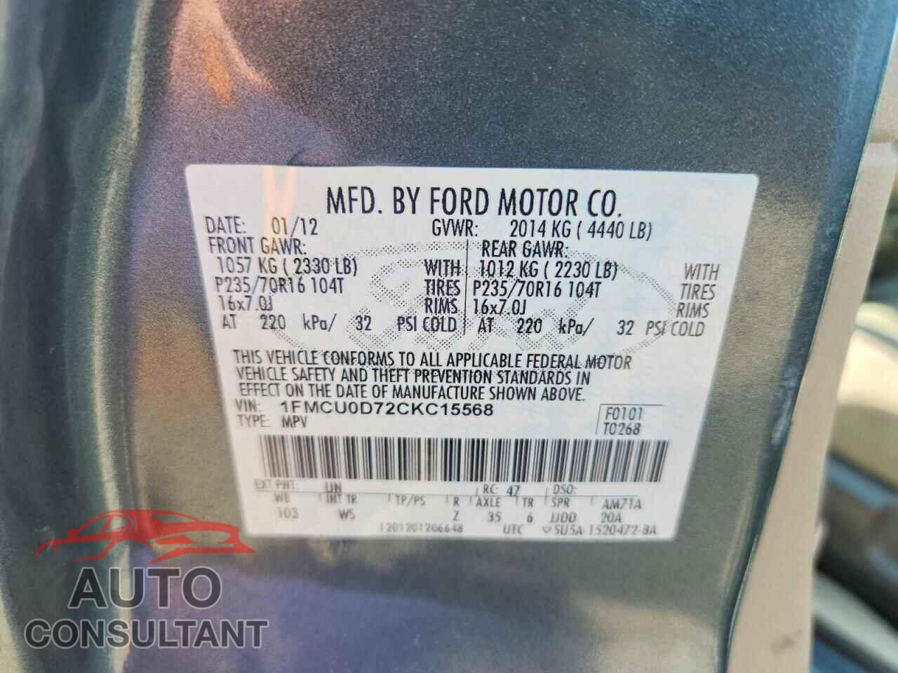 FORD ESCAPE 2012 - 1FMCU0D72CKC15568