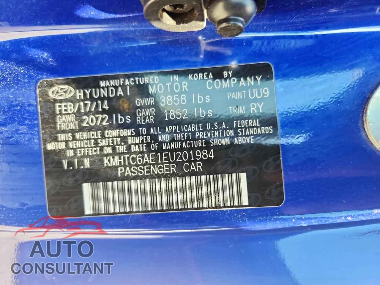 HYUNDAI VELOSTER 2014 - KMHTC6AE1EU201984