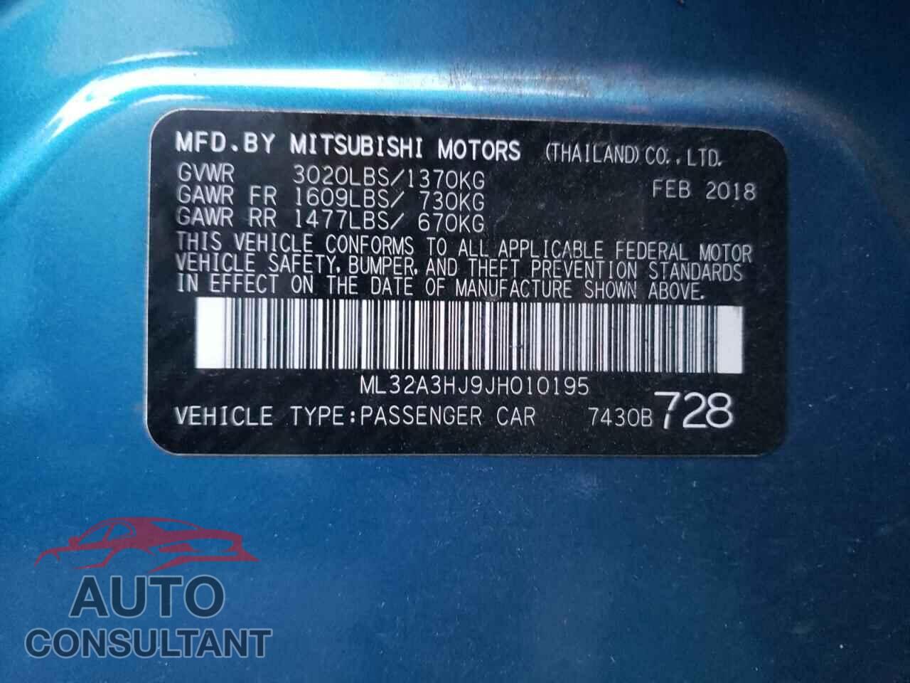 MITSUBISHI MIRAGE 2018 - ML32A3HJ9JH010195