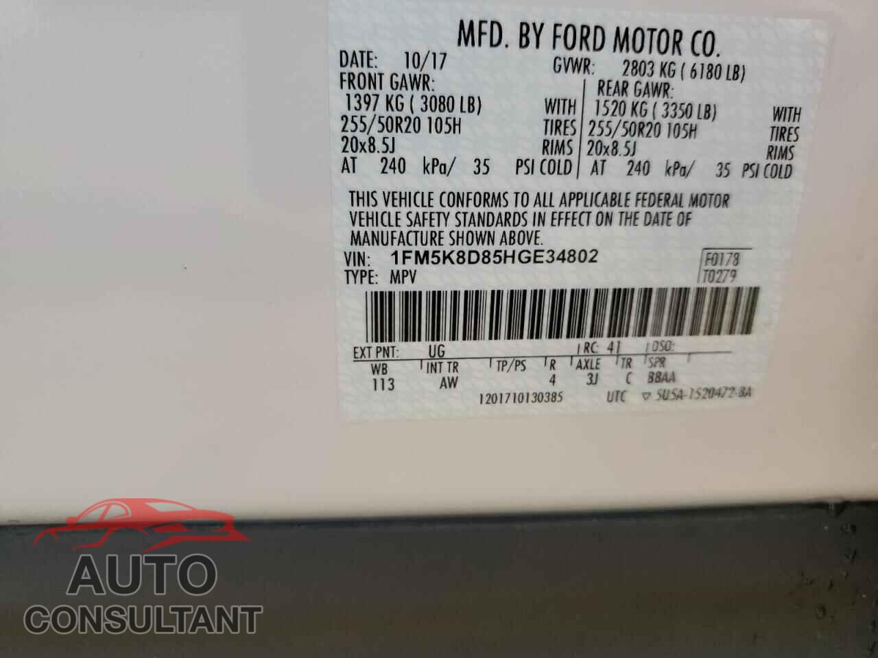 FORD EXPLORER 2017 - 1FM5K8D85HGE34802