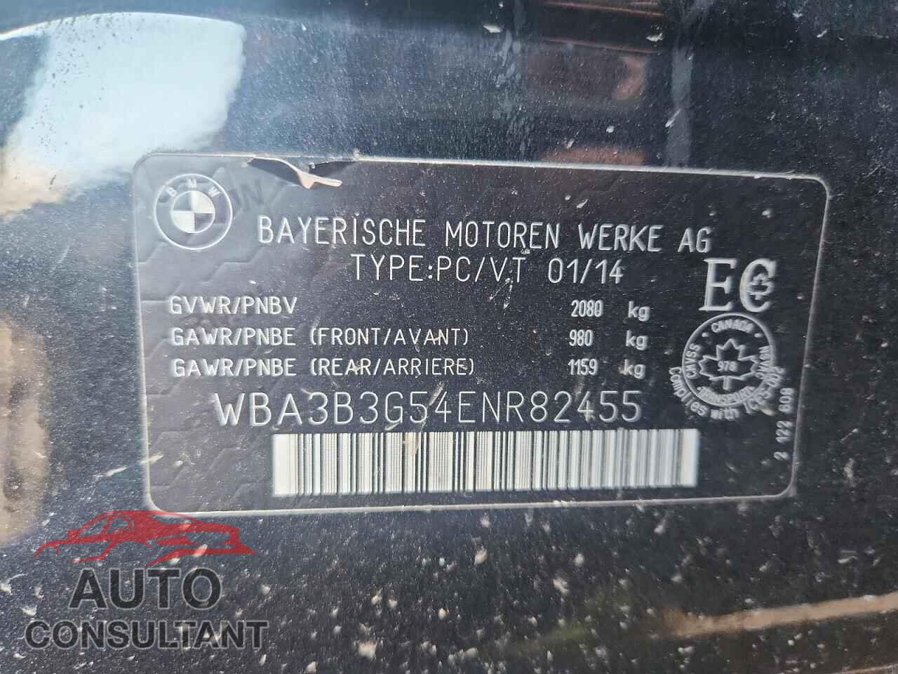 BMW 3 SERIES 2014 - WBA3B3G54ENR82455