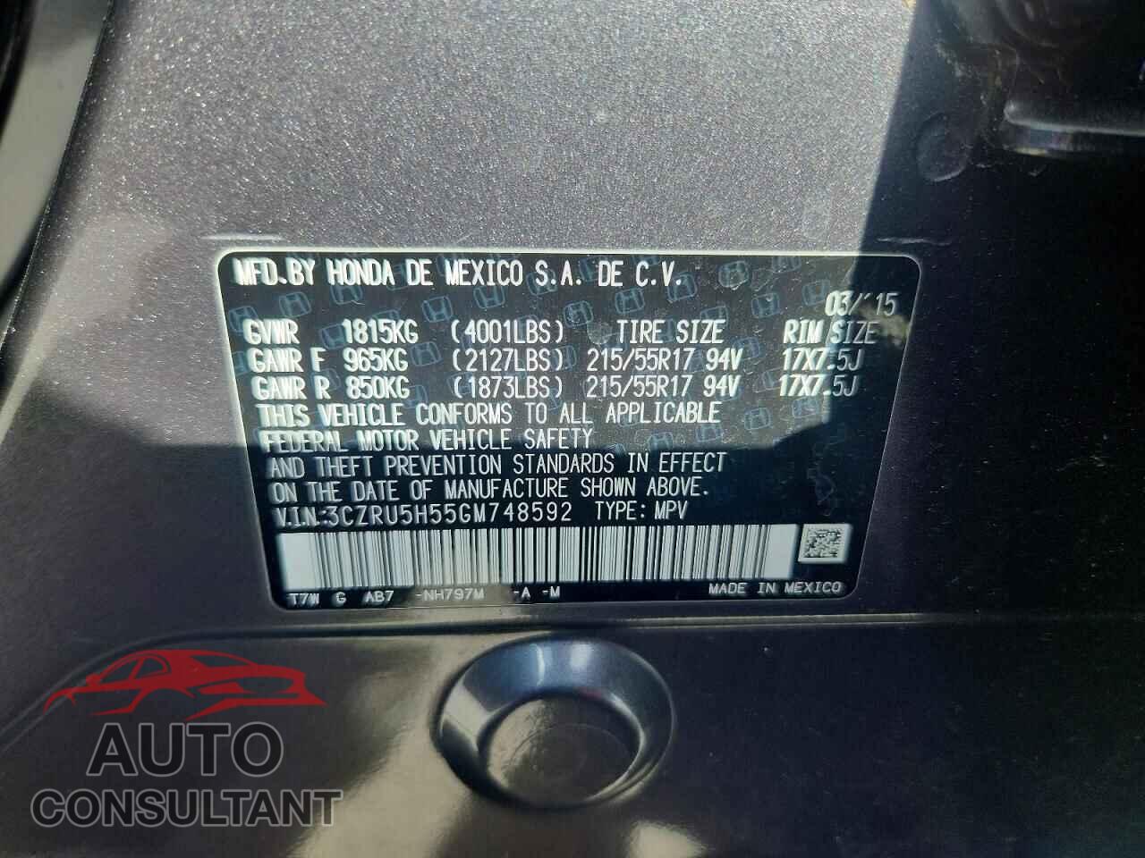 HONDA HR-V 2016 - 3CZRU5H55GM748592