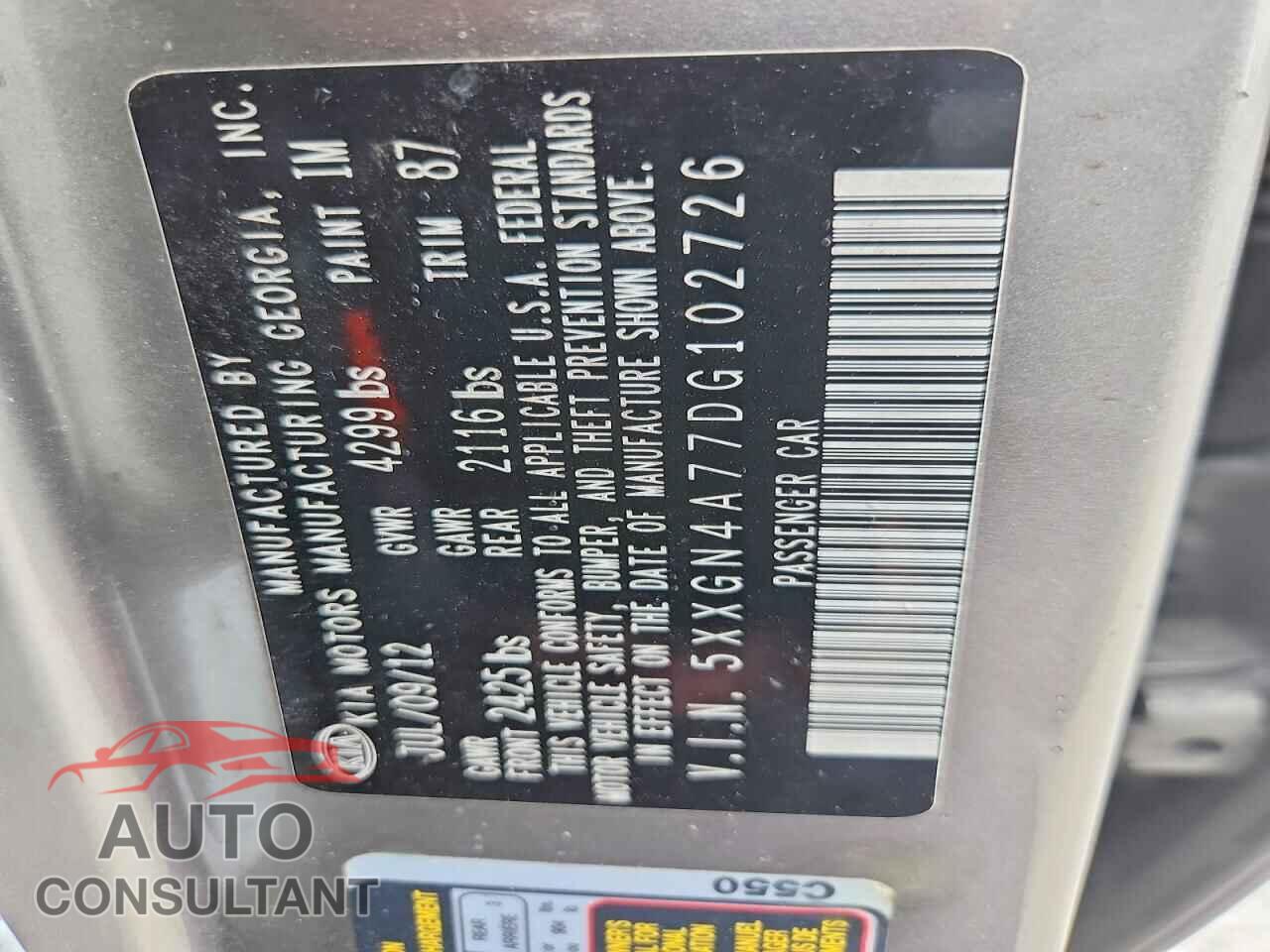 KIA OPTIMA 2013 - 5XXGN4A77DG102726