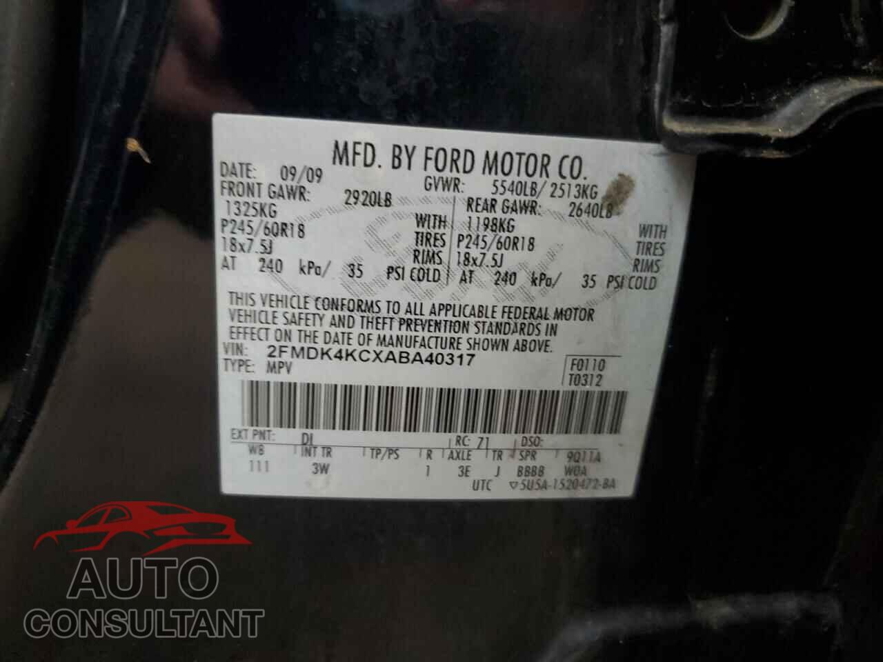 FORD EDGE 2010 - 2FMDK4KCXABA40317