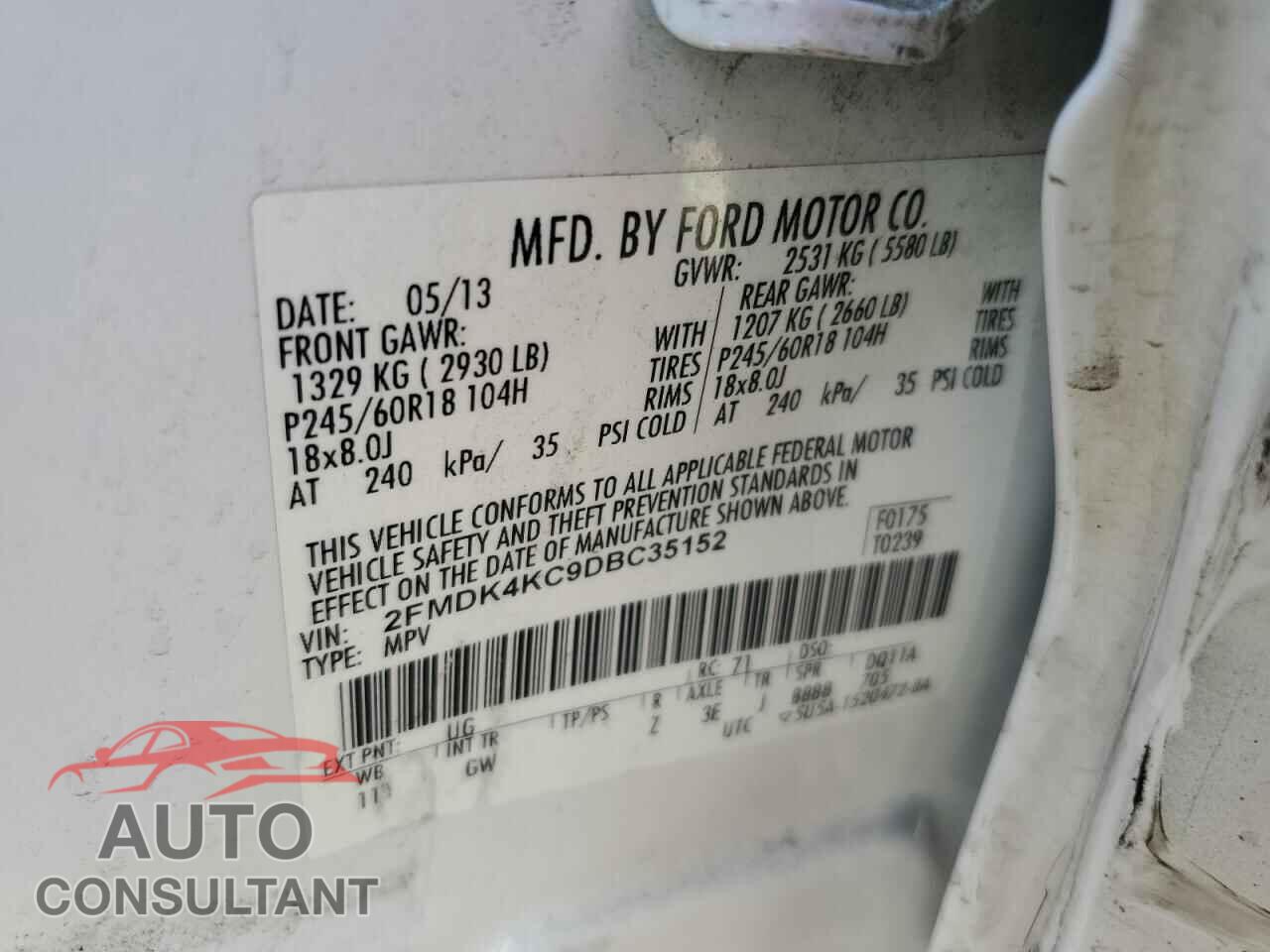 FORD EDGE 2013 - 2FMDK4KC9DBC35152