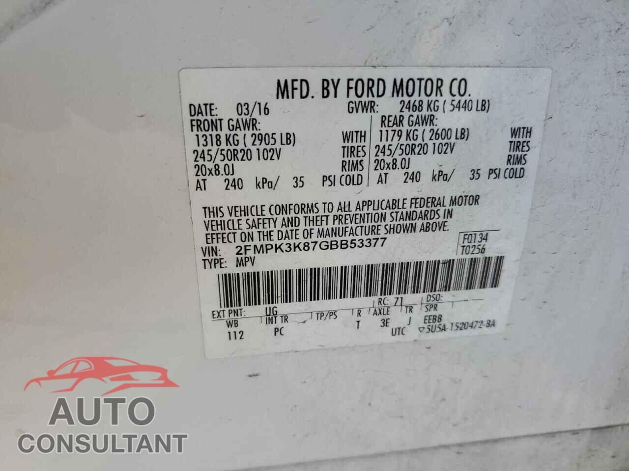FORD EDGE 2016 - 2FMPK3K87GBB53377