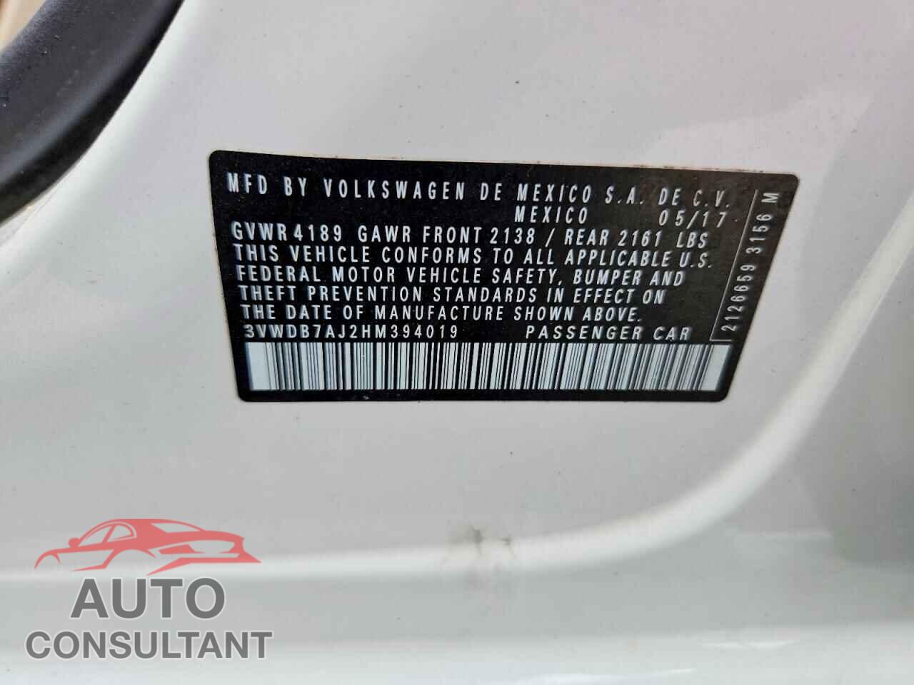 VOLKSWAGEN JETTA 2017 - 3VWDB7AJ2HM394019