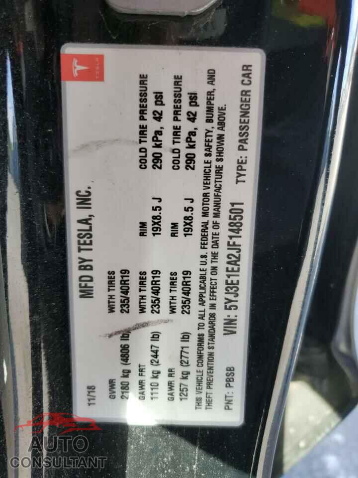 TESLA MODEL 3 2018 - 5YJ3E1EA2JF148501