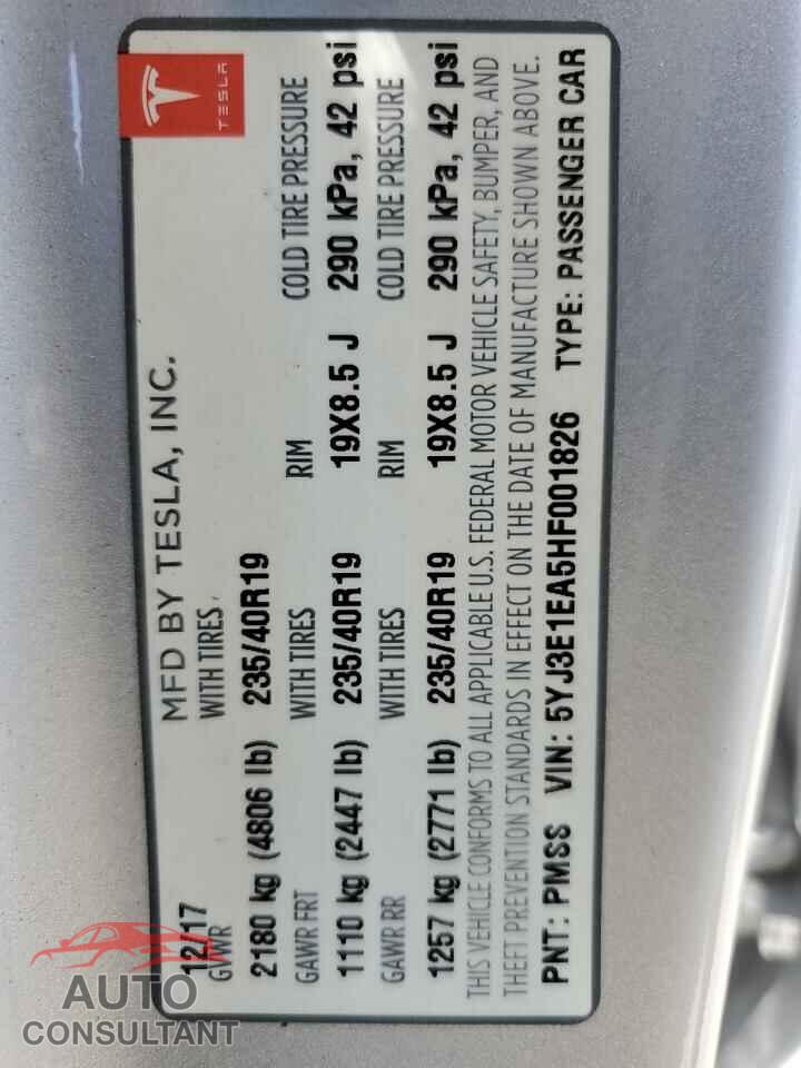 TESLA MODEL 3 2017 - 5YJ3E1EA5HF001826