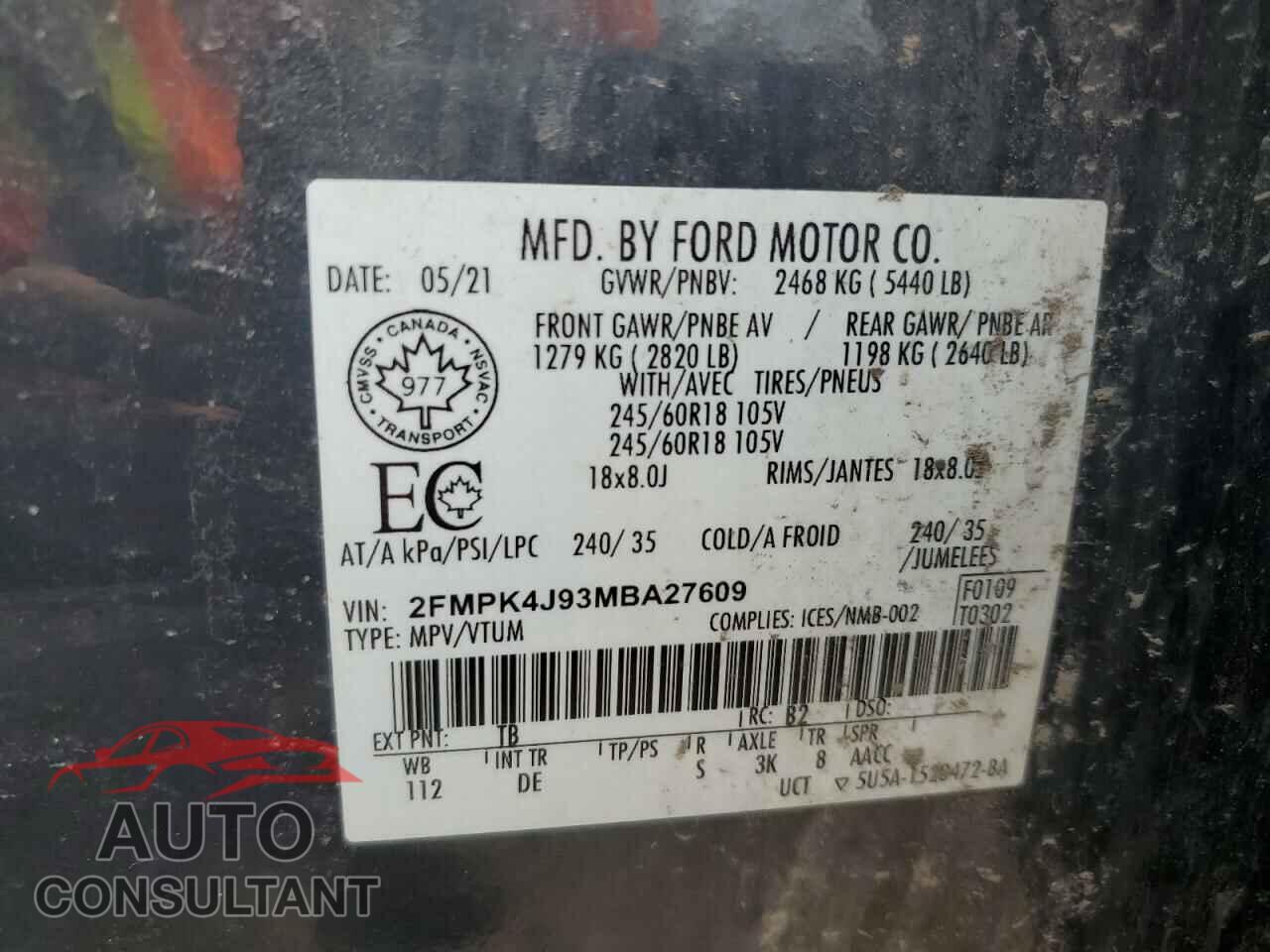 FORD EDGE 2021 - 2FMPK4J93MBA27609