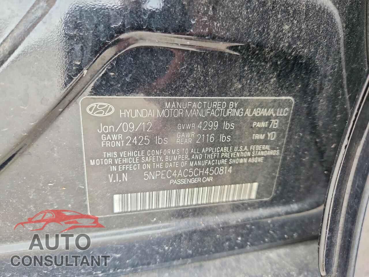 HYUNDAI SONATA 2012 - 5NPEC4AC5CH450814