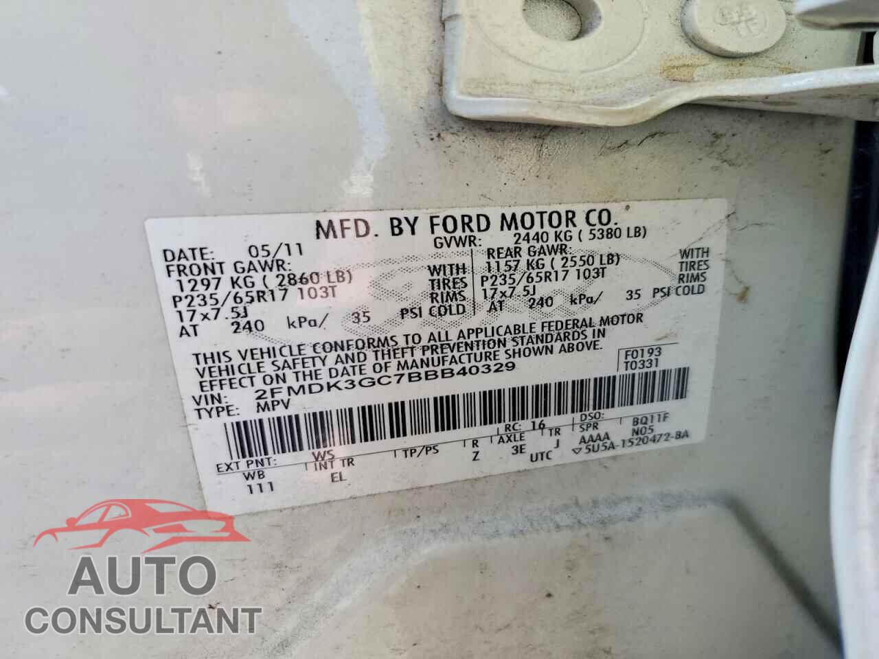 FORD EDGE 2011 - 2FMDK3GC7BBB40329