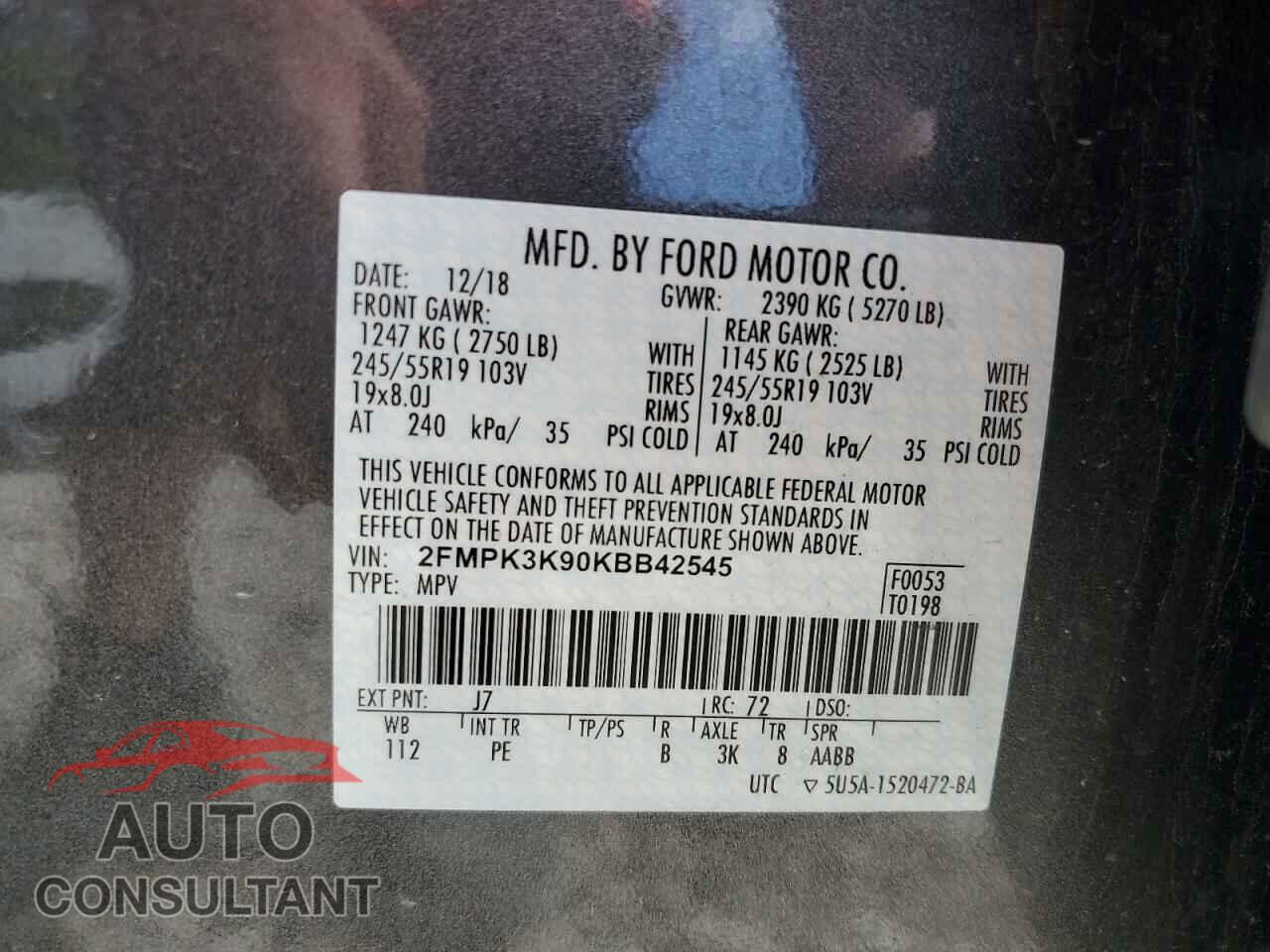 FORD EDGE 2019 - 2FMPK3K90KBB42545