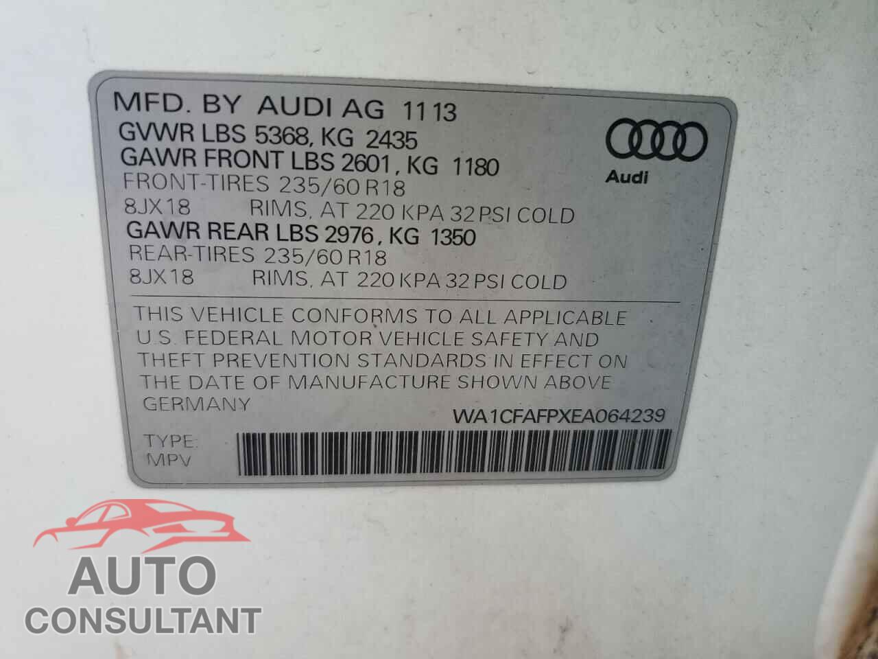 AUDI Q5 2014 - WA1CFAFPXEA064239