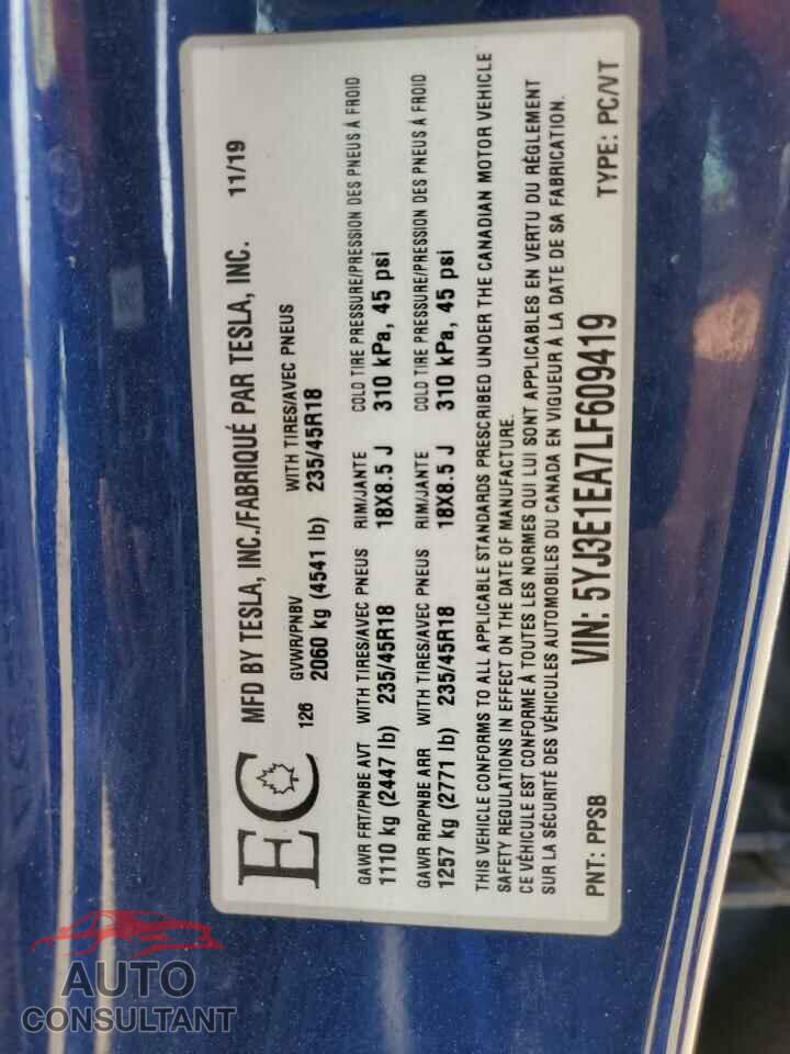TESLA MODEL 3 2020 - 5YJ3E1EA7LF609419