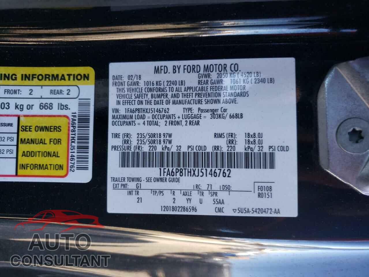 FORD MUSTANG 2018 - 1FA6P8THXJ5146762