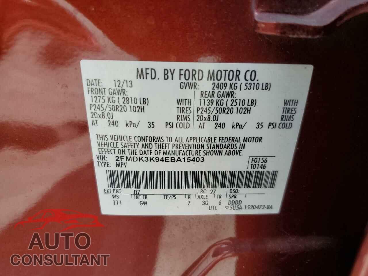 FORD EDGE 2014 - 2FMDK3K94EBA15403