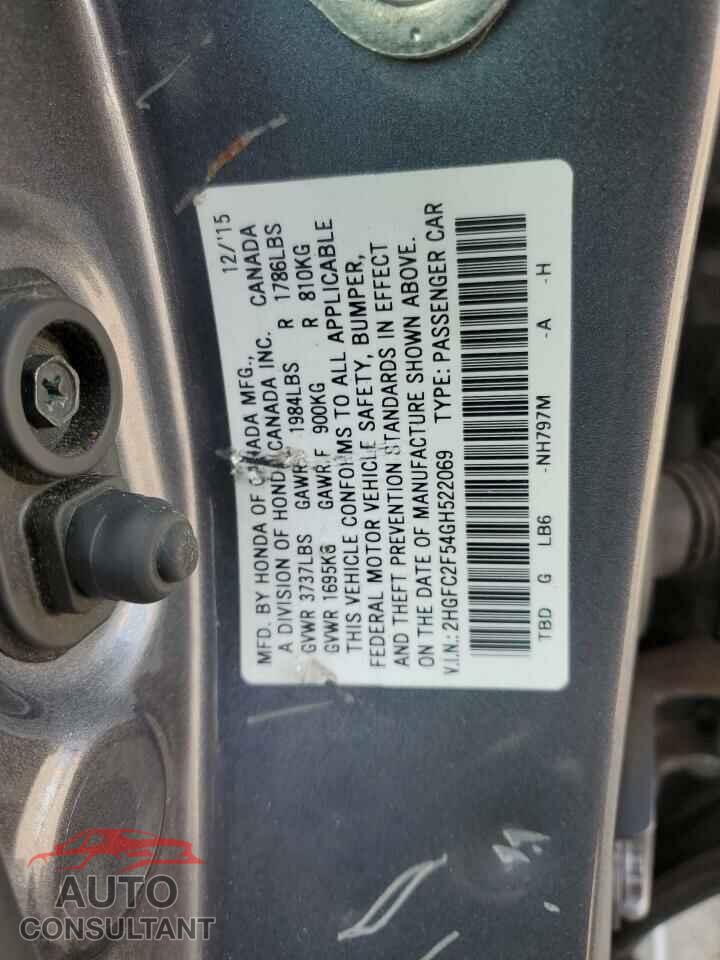 HONDA CIVIC 2016 - 2HGFC2F54GH522069