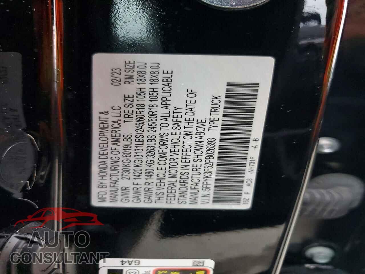 HONDA RIDGELINE 2023 - 5FPYK3F52PB026393