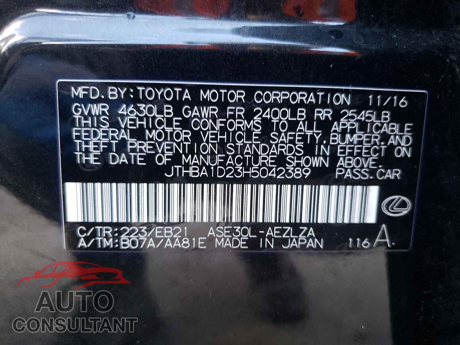 LEXUS IS 2017 - JTHBA1D23H5042389