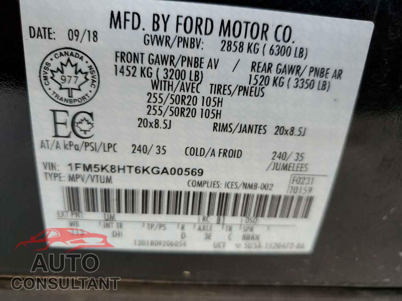 FORD EXPLORER 2019 - 1FM5K8HT6KGA00569
