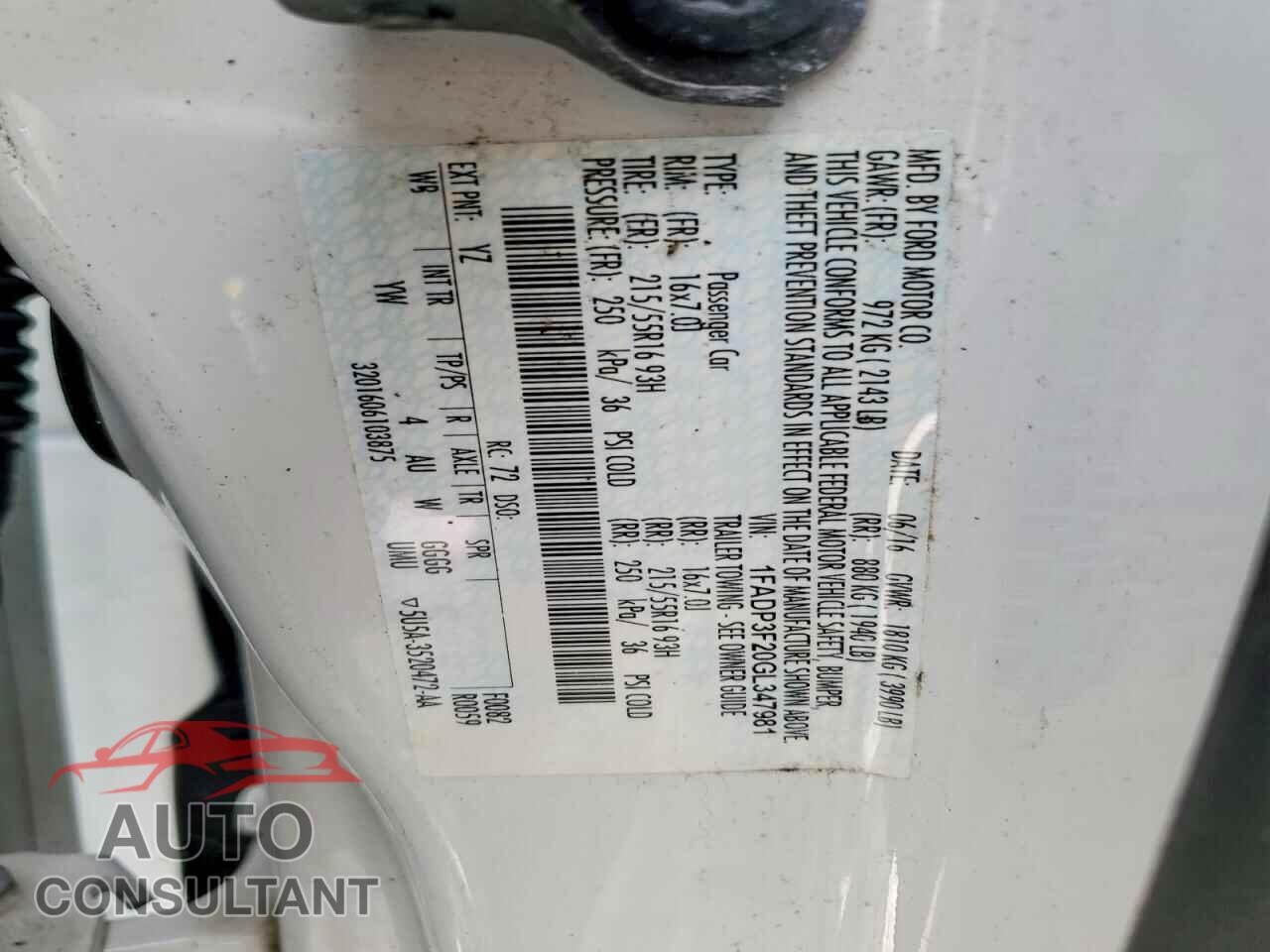 FORD FOCUS 2016 - 1FADP3F20GL347981