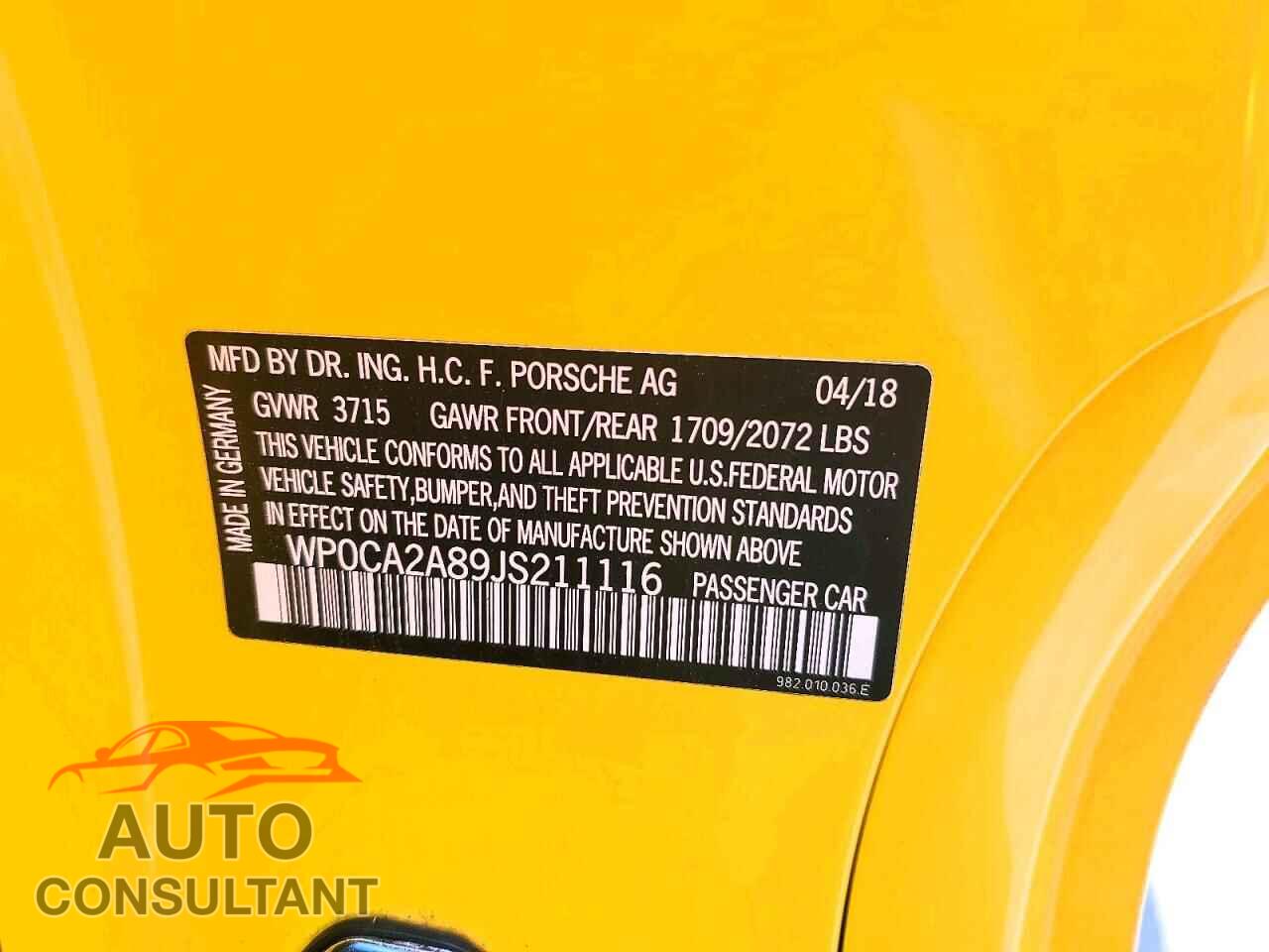 PORSCHE BOXSTER 2018 - WP0CA2A89JS211116